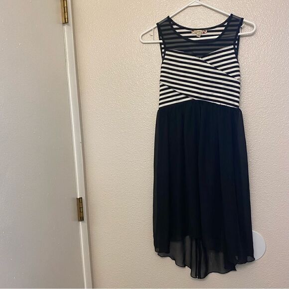 Speechless Girls Black white stripe mesh formal special occasion hi low dress 12 - Picture 2 of 12